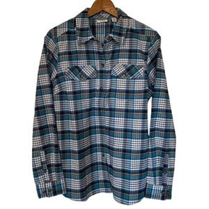 L.L. Bean Women’s Whisper Lodge 296749 Blue & White Plaid Shirt Size M Rugged